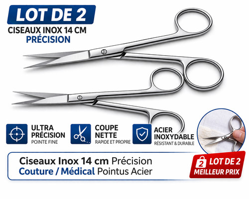 Ciseaux inox pointus - inox, 14